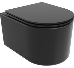Mexen Sofia, závěsná WC mísa 490x360x355 mm, Rimless Tornádo + WC sedátko z duroplastu, černá matná, 30541085T