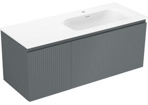 Mexen Rivel, koupelnová skříňka 120 cm s pravým umyvadlem Vela, 1S, 1D, drážkovaná, grafitová/bílá matná, 91A23-12047-3-BBFF66-W23P01