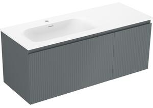 Mexen Rivel, koupelnová skříňka 120 cm s umyvadlem Vela vlevo, 1S, 1D, drážkovaná, grafitová matná/bílá matná, 91A23-12047-3-BBFF66-W23L01