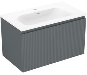 Mexen Rivel, koupelnová skříňka 80 cm s umyvadlem Vela, 1 zásuvka, drážkovaná, grafitová matná/bílá matná, 91A20-08047-1-BF66-W23M01