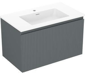 Mexen Rivel, koupelnová skříňka 80 cm s umyvadlem Otis, 1 zásuvka, drážkovaná, grafitová matná/bílá matná, 91A20-08047-1-BF66-W18M01