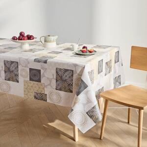 Voskovaný ubrus s patchwork potiskem listů béžová 138x160 cm