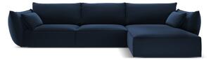Tmavě modrá sametová rohová pohovka (pravý roh/s lenoškou) Vanda – Mazzini Sofas