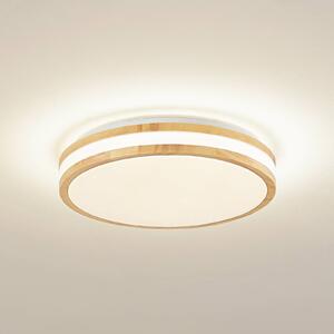 Lindby LED stropní svítidlo Emiva, Ø 39,5 cm, CCT, dřevo