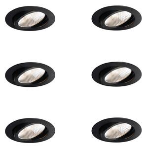 Set van 6 inbouwspots zwart 9,5cm incl. LED 1300 lm dimbaar IP65 - Gaius