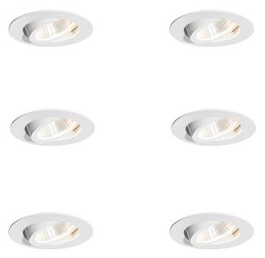 Sada 6 zapuštěných bodových svítidel bílá 6,8 cm vč. LED 750 lm stmívatelná IP23 - Gaius