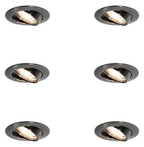 Set van 6 moderne inbouwspots gunmetal GU10 50mm rond kantelbaar - Edu