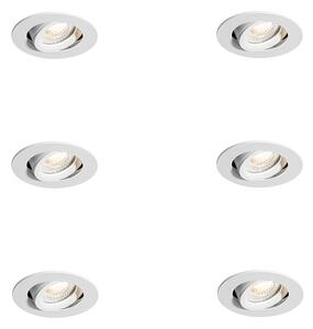 Sada 6 zapuštěných bodových svítidel bílá naklápěcí 6,5 cm vč. LED IP54 Ultra Slim - Pupil
