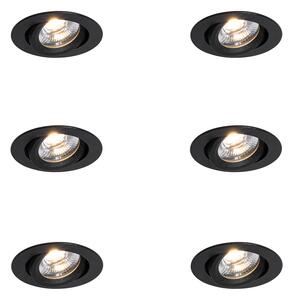 Set van 6 inbouwspots zwart kantelbaar 8,2cm incl. LED dim to IP54 ultra slim - Pupil