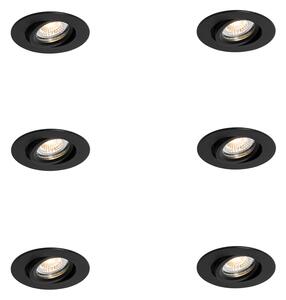 Sada 6 zapuštěných bodových svítidel černá naklápěcí 6,5 cm vč. LED IP54 Ultra Slim - Pupil