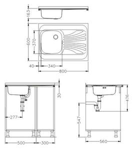 ALVEUS SETA24019-Kuchyňský dřez CLASSIC+dřezová baterie MINTAS 34 cm nerez/černá