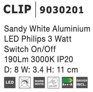Nova Luce Bodové LED svítidlo CLIP, 3W vypínač na těle 3000K Barva: Mosaz