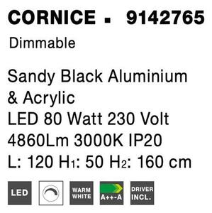 Nova Luce Závěsné LED svítidlo CORNICE černý hliník a akryl 80W 3000K stmívatelné