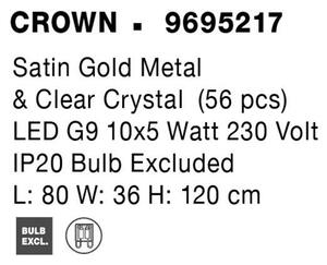Nova Luce Závěsné svítidlo CROWN saténový zlatý kov a čirý křišťál (56 ks) G9 10x5W