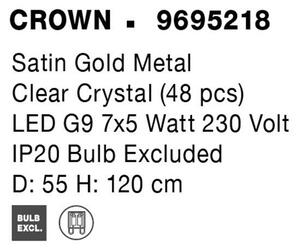 Nova Luce Závěsné svítidlo CROWN saténový zlatý kov čirý křišťál (48 ks) G9 7x5W