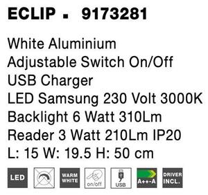 Nova Luce Bodové LED svítidlo ECLIP, nastavitelné, USB nabíjení, 3000K Barva: Bílá