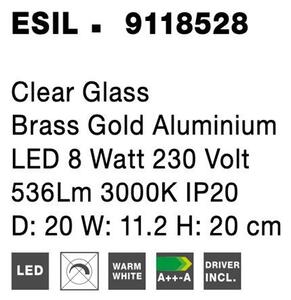 Nova Luce Nástěnné LED svítidlo ESIL čiré sklo mosazný zlatý hliník 8W 3000K