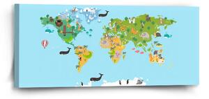 Sablio Obraz Zvířecí mapa světa - 110x50 cm