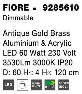 Nova Luce Závěsné LED svítidlo FIORE antický zlatý mosazný hliník a akryl 60W 3000K stmívatelné