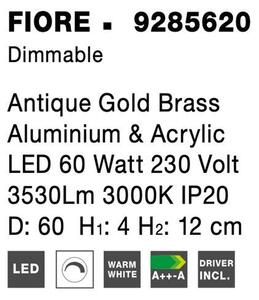 Nova Luce Stropní LED svítidlo FIORE antický zlatý mosazný hliník a akryl 60W 3000K stmívatelné