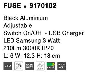 Nova Luce Bodové LED svítidlo FUSE, USB nabíjení, 3W 3000K Barva: Bílá