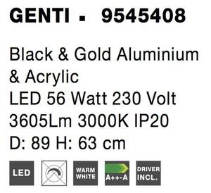 Nova Luce Závěsné LED svítidlo GENTI černý a zlatý hliník a akryl 56W 3000K
