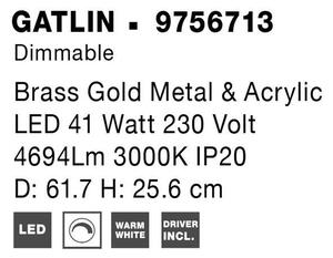 Nova Luce Stropní LED svítidlo GATLIN mosazný zlatý kov a akryl 41W 3000K stmívatelné