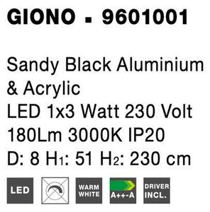 Nova Luce Závěsné LED svítidlo GIONO černý hliník a akryl 1x3W 3000K