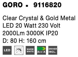 Nova Luce Závěsné LED svítidlo GORO čirý křišťál a zlatý kov 20W 3000K