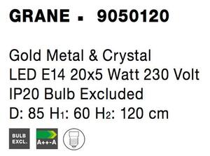 Nova Luce Závěsné svítidlo GRANE zlatý kov a křišťál E14 20x5W