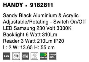 Nova Luce Nástěnné LED svítidlo HANDY, nastavitelné, vypínač na těle, 3000K Barva: Černá