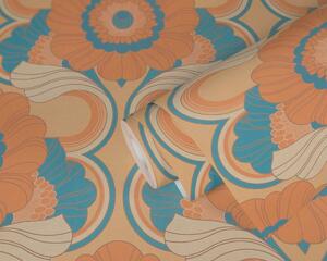 A.S. Création | Vliesová tapeta na zeď Retro Chic 39530-2 | 0,53 x 8,5 m | oranžová, modrá, krémová, meruňková, vícebarevná