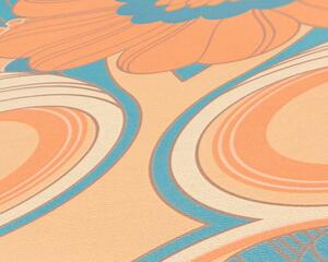 A.S. Création | Vliesová tapeta na zeď Retro Chic 39530-2 | 0,53 x 8,5 m | oranžová, modrá, krémová, meruňková, vícebarevná