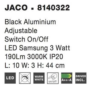 Nova Luce Bodové LED svítidlo JACO, 3W, 3200K nastavitelné vypínač na těle Barva: Černá