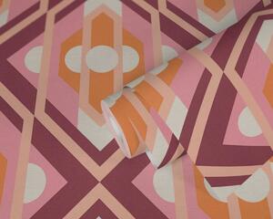 A.S. Création | Vliesová tapeta na zeď Retro Chic 39531-1 | 0,53 x 8,5 m | růžová, vínová, oranžová, krémová, vícebarevná