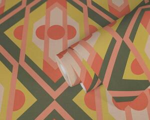 A.S. Création | Vliesová tapeta na zeď Retro Chic 39531-3 | 0,53 x 8,5 m | zelená, oranžová, meruňková