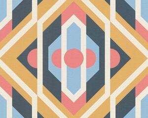 A.S. Création | Vliesová tapeta na zeď Retro Chic 39531-4 | 0,53 x 8,5 m | modrá, krémová, červená, okrová