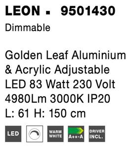 Nova Luce Závěsné LED svítidlo LEON plátkovaný zlatý hliník a akryl nastavitelné 83W 3000K stmívatelné