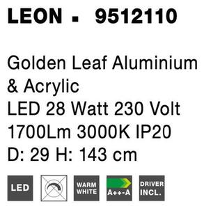 Nova Luce Stojací LED lampa LEON plátkovaný zlatý hliník a akryl 28W 3000K