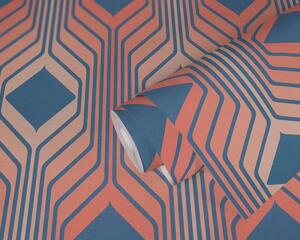 A.S. Création | Vliesová tapeta na zeď Retro Chic 39532-2 | 0,53 x 8,5 m | meruňková, oranžová, modrá