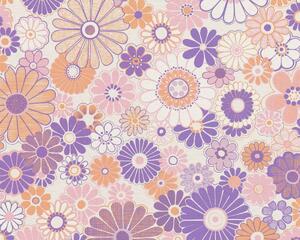 A.S. Création | Vliesová tapeta na zeď Retro Chic 39535-1 | 0,53 x 8,5 m | krémová, fialová, růžová, oranžová, vícebarevná