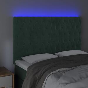 Čelo postele s LED tmavě zelené 144x7x118/128 cm samet