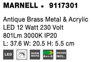 Nova Luce Nástěnné LED svítidlo nad obrazy MARNELL, 12W 3000K, 37,6cm Barva: Mosaz