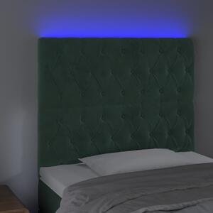 Čelo postele s LED tmavě zelené 100x7x118/128 cm samet