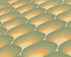 A.S. Création | Vliesová tapeta na zeď Retro Chic 39538-1 | 0,53 x 8,5 m | zelená, oranžová, žlutá