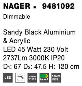 Nova Luce Závěsné LED svítidlo NAGER černý hliník a akryl 45W 3000K stmívatelné