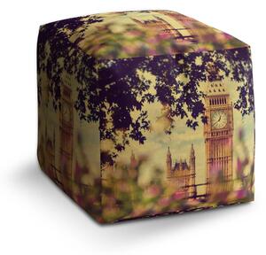 Sablio Taburet Cube Londýn Big Ben Flowers - 40x40x40 cm