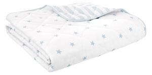 Bílý/modrý bavlněný prošívaný dětský přehoz 135x190 cm Mini Star & Stripes – Bianca