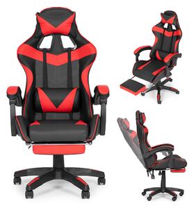 ModernHOME PC herní židle, kancelářská židle s nastavitelnými polštáři a podnožkou, červená