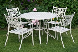 BARNSLEY ROUND WHITE 4 kovové židle a kulatý stůl průměr 105 cm